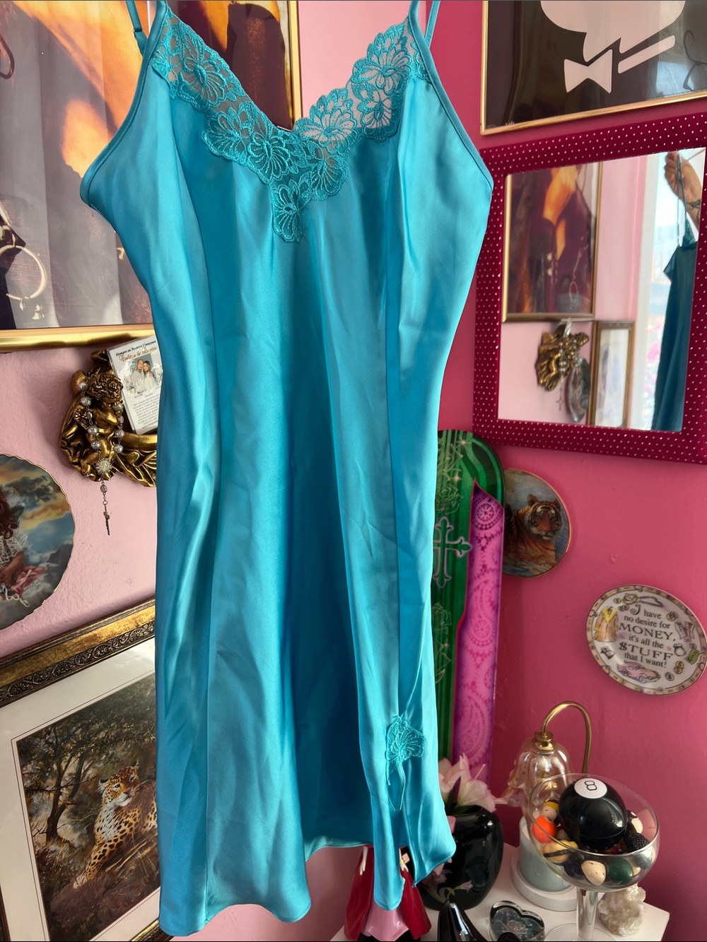 delicates Turquoise Lace-Trim Satin Slip